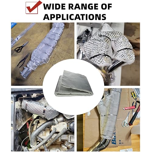 Exhaust Heat Shield Wrap - Aluminum Fiberglass Automotive Muffler Insulation Armor, 12"x24" Sheet for Exhaust Pipe, Motorcycle, Car Undercarriage, Fuel Tank & Firewall - size: 12 Inch x 24 Inch