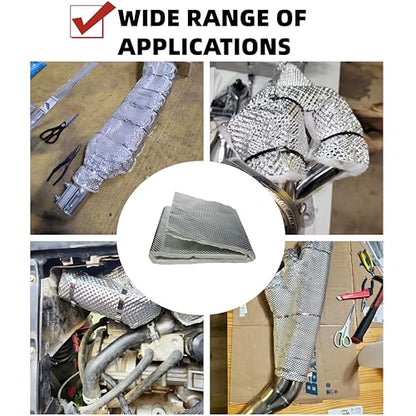 Exhaust Heat Shield Wrap - Aluminum Fiberglass Automotive Muffler Insulation Armor, 12"x24" Sheet for Exhaust Pipe, Motorcycle, Car Undercarriage, Fuel Tank & Firewall - size: 12 Inch x 24 Inch
