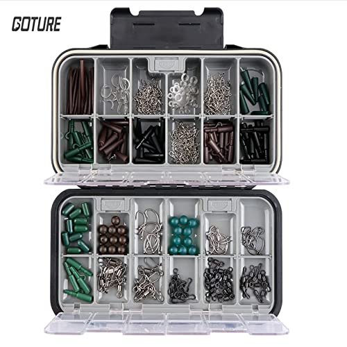 Goture Small Fishing Tackle Box Organizer with Waterproof Technology Fixed Compartments Clear Plastic Lure Bait Storage Case for Saltwater and Freshwater Anglers 7.71 x 4.44 x 1.81 Inches Black