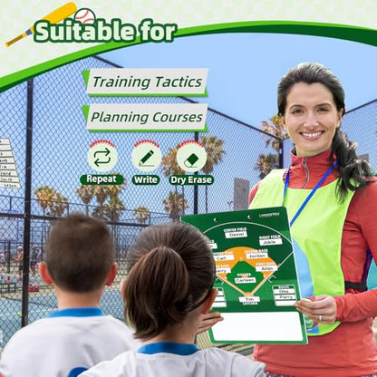 Dry Erase Coaches Clipboard， Reuse Baseball Dry Erase Coaching Board Double-Sided Baseball White Board for Coaches Writable and Erasable Coaching Board (Baseball)