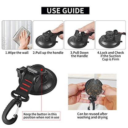 Heavy Duty Suction Cup Anchor 4pcs Strong Suction Cups with Hooks and 4pcs Tarp Clips Deavy Duty Lock Grip for Tie Down Car Awning Boat Camping Trap
