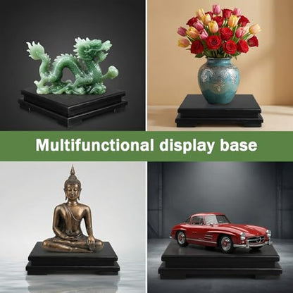 Lemecima 2 Pcs Square Wooden Display Stand, 6.7 x 6.7 x 2 Inch Pedestal Riser Base for Vases, Teapot, Trophy, Collectibles, Aquarium, Lamp, Home & Office Decoration（Black）