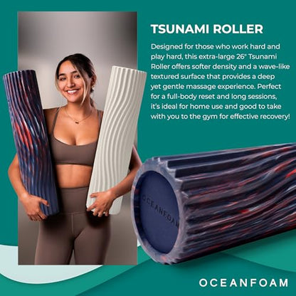 Oceanfoam Tsunami Roller - XL Soft Density Foam (Dark Navy, Red & Natural) - color: Dark Navy, Red & Natural Marbled