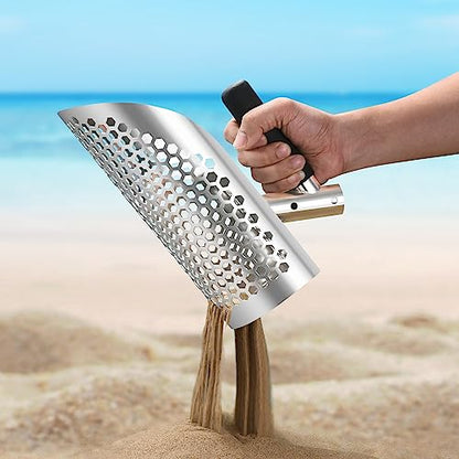 Sand Scoop for Metal Detecting, Heavy Duty Metal Detector Beach Finds Scoop, Stainless Steel Metal Detecting Tool Digging Shovel Fast Sifting Stainless Steel Shovel
