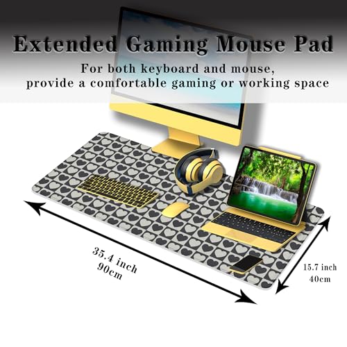 Gaming Mat Black and White XXL Mousepad Big Mouse Pad Office Desk Mat Full Desk Mouse Pads Waterproof Non-Slip Rubber Base 35.4 X 15.7 for Game Office, Tiny Hearts Chess Grid - color: Tiny Hearts Chess Grid