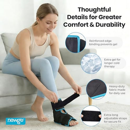 NEWGO Foot Ice Pack Wrap, Cold Compression for Plantar Fasciitis, Black | 360° Full Coverage Gel Ice Boot, Reusable For Heel & Ankle Pain, Swelling, Achilles Tendonitis, Sprains - color: Black