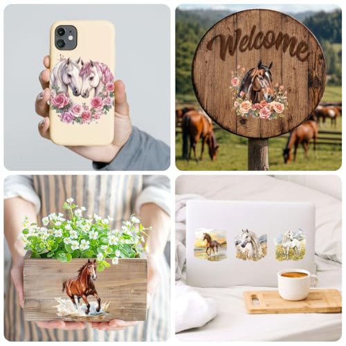 Peacoblue 18 Sheets Rub on Transfers for Crafts, Horse 3.6"x3.9" UV DTF Cup Wraps Waterproof Rub on Cold Transfers Stickers for Wood Glass Metal Cup Tumblers Mirrors Mugs Home Decor - style: Horse
