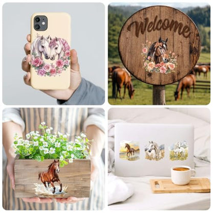 Peacoblue 18 Sheets Rub on Transfers for Crafts, Horse 3.6"x3.9" UV DTF Cup Wraps Waterproof Rub on Cold Transfers Stickers for Wood Glass Metal Cup Tumblers Mirrors Mugs Home Decor - style: Horse