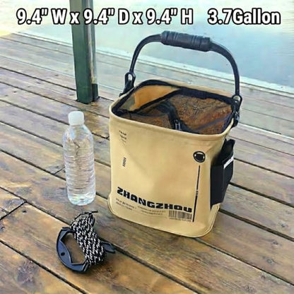 Collapsible Fishing Bucket 3.7 Gallon/14L - Portable Folding Live Bait Bucket with Aerator Pocket, Rope & Net for Live Fish & Shrimp, Kayak, Camping, Hiking - size: 3.7 Gallon (14L)