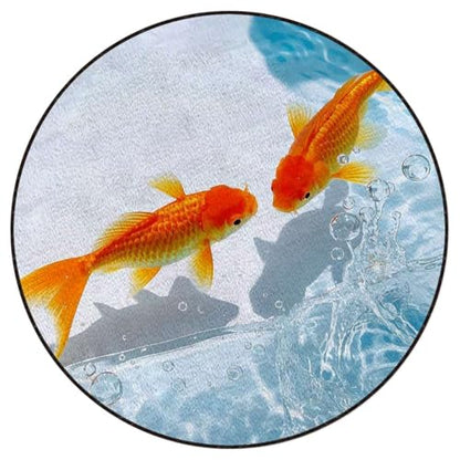 Aquarium Round Office & Gaming Chair Mat for Hardwood Floors, Golden Carp Non-Slip Protector for Rolling Chairs,Protect The Floor from Scratches, Orange Gold White Diameter 35.4 in