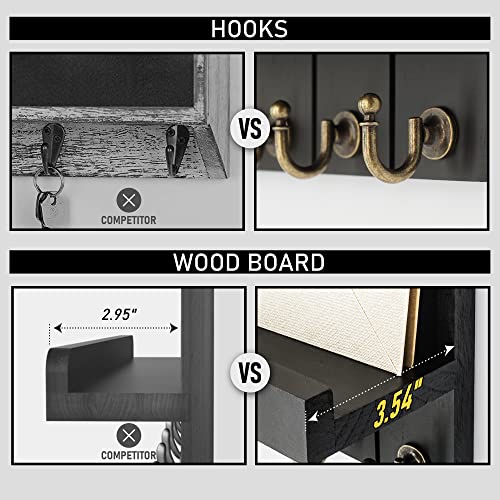 Rebee Vision Key Holder Wall Mount with Shelf &Hooks for Living Room, Black - color: Black, size: 10 inches