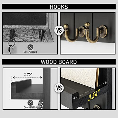 Rebee Vision Key Holder Wall Mount with Shelf &Hooks for Living Room, Black - color: Black, size: 10 inches
