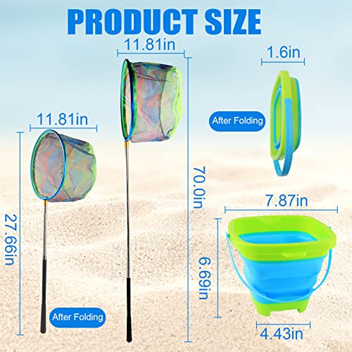 Floating Telescopic Folding Net with 7 Inch Pliers & Lip Gripper - Kids Fishing Net with Foldable Sand Bucket & Fishing Gear Accessories