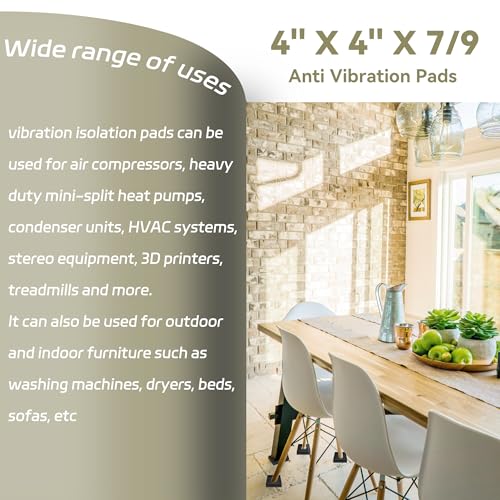 Shock Pad Anti Vibration Pads for Air Compressor or Equipment Solid Rubber, Heavy Duty EVA Mechanical, HVAC, Air Conditioner, Washer and Dryer, Treadmills Anti-Vibration Isolation Pad 4 X 4 X 7/9
