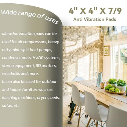 Shock Pad Anti Vibration Pads for Air Compressor or Equipment Solid Rubber, Heavy Duty EVA Mechanical, HVAC, Air Conditioner, Washer and Dryer, Treadmills Anti-Vibration Isolation Pad 4 X 4 X 7/9