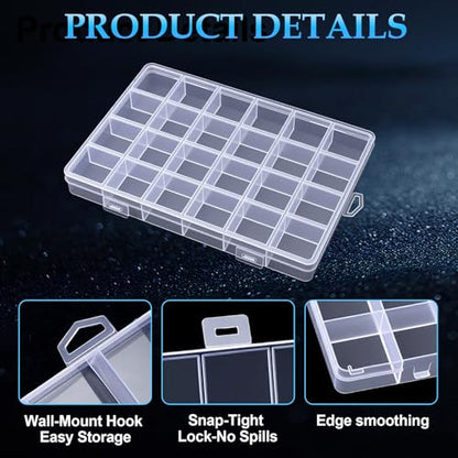 Pivotik 24 Grids Clear Plastic Organizer Box, Small Fixed Dividers Bead Organizer Box, Compartment Container Dividers for DIY Crafts Jewelry Storage Small Parts