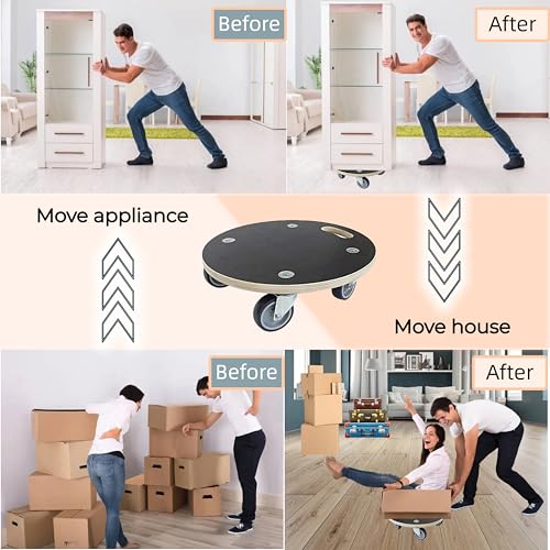 Furniture Moving Dolly Round Wood Platform Dolly 2 Packs, 12.4 x 12.4 inch 882 lbs Capacity Heavy Duty Wood Dollies cart with Wheels, Movers Carrier with 4 Soft Rubber Silent Wheels - size: 2 packs Small Dolly with Rubber wheel