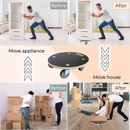 Furniture Moving Dolly Round Wood Platform Dolly 2 Packs, 12.4 x 12.4 inch 882 lbs Capacity Heavy Duty Wood Dollies cart with Wheels, Movers Carrier with 4 Soft Rubber Silent Wheels - size: 2 packs Small Dolly with Rubber wheel
