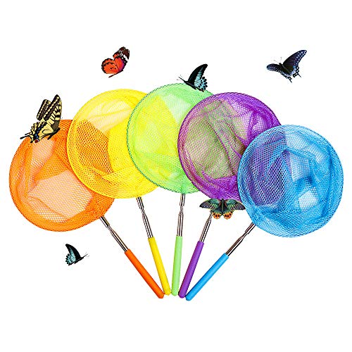 Kids Telescopic Butterfly Fishing Nets for Kids Catching Insect Net Outdoor Tools for Catching Bugs Fish Insect Ladybird, Extendable 34 Inches and Anti Slip Grip - color: yellow-2