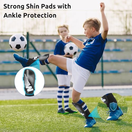 Shin Guards Soccer Youth Kids, Shin Guard Boys Girls Teenagers 2-18 Yrs Old | Soccer Shin Guards with Ankle Sleeves Protection - Football Shin Pads Equipment with Adjustable Strap - color: Black, size: Small