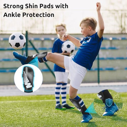 Shin Guards Soccer Youth Kids, Shin Guard Boys Girls Teenagers 2-18 Yrs Old | Soccer Shin Guards with Ankle Sleeves Protection - Football Shin Pads Equipment with Adjustable Strap - color: Black, size: Small