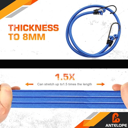 A ANTELOPE 8PK 36" Bungee Cords Premium Heavy Duty Rubber with Hooks (Blue) - style: 36" x 8pcs