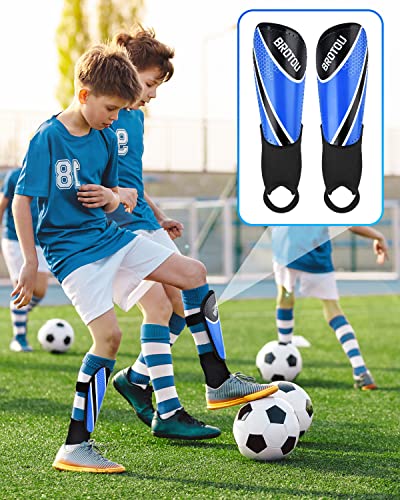 BROTOU Shin Guards Soccer Youth, Soccer Shin Guards for Kids 3-15 | Light Weight Adjustable Straps Shin Pads Protection Equipment with Ankle and Leg Calf Protection - color: BLUE, size: Small