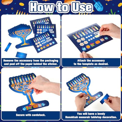 Frienda 48 Set Hanukkah Stickers Craft Kit Chanukah 3D Menorah Sticker Table Decoration Make Your Own Menorah DIY Hanukkah Candles Craft for Classroom Activities Chanukah Party Decoration - style: Hanukkah