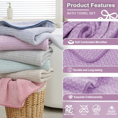 JML Microfiber Bath Towels, 2 Pack, 30x60 in, Fine Wave Purple - color: Cationic Fine Wave Purple, size: 30 in x 60 in