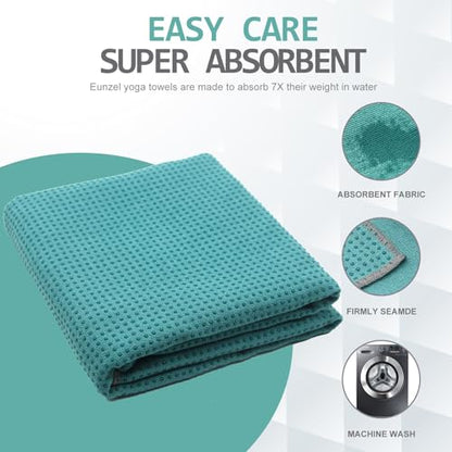 Eunzel Yoga Towel,Hot Yoga Mat Towel with Grip Dots Sweat Absorbent Non-Slip for Hot Yoga, Pilates and Workout 24" x72", Dark Cyan - color: Dark Cyan