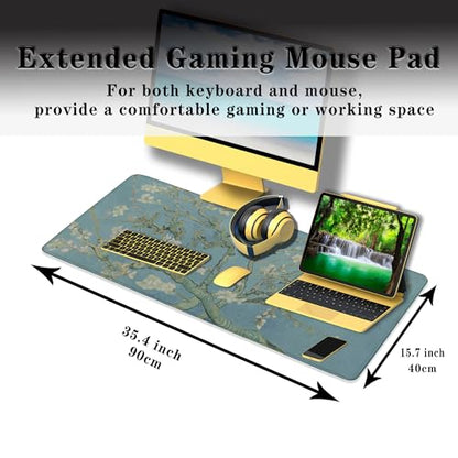 Big Mouse Pad Modern Desk Pad Computer Desk Mats Large Mouse Pads Large Mousepad Waterproof Non-Slip Rubber Base 35.4 X 15.7 for Game Office, Vincent Almond Blossom - color: Vincent Almond Blossom