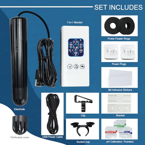 7 in 1 Smart Water Quality Tester, Wireless WiFi Water Monitor Measures pH/ORP/TDS/EC/Salinity/SG/TEMP, Water Quality Meter with App Connection Real-Time Alerts for Aquarium, Saltwater Fish Tank, etc.