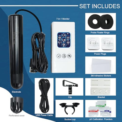 7 in 1 Smart Water Quality Tester, Wireless WiFi Water Monitor Measures pH/ORP/TDS/EC/Salinity/SG/TEMP, Water Quality Meter with App Connection Real-Time Alerts for Aquarium, Saltwater Fish Tank, etc.