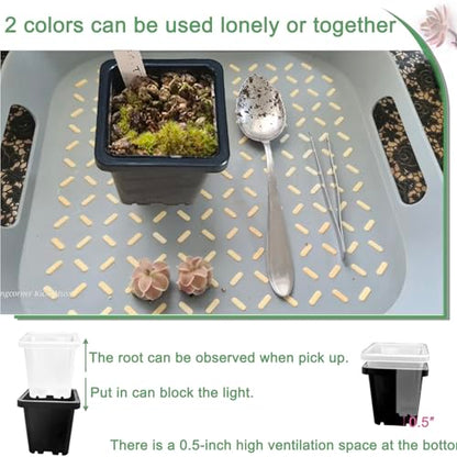 2 Inch Square Nursery Pots, 50 Pack (25 Clear + 25 Black) Seedling Starter Pots, Plastic Plant Pots with Drainage Holes, for Seed Germination, Root View, and Light Blocking - color: Clear + Black (50pcs)