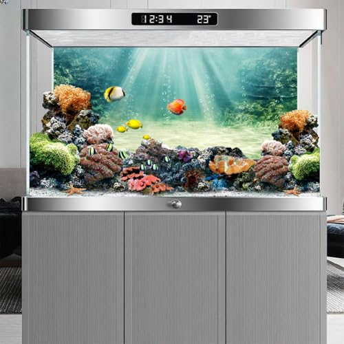 36X18 Inch Lush Aquatic Plant Aquarium Backdrop with Rising Bubbles - Underwater Ocean Floor Fish Tank Background Durable Polyester Decor - size: 36X18in