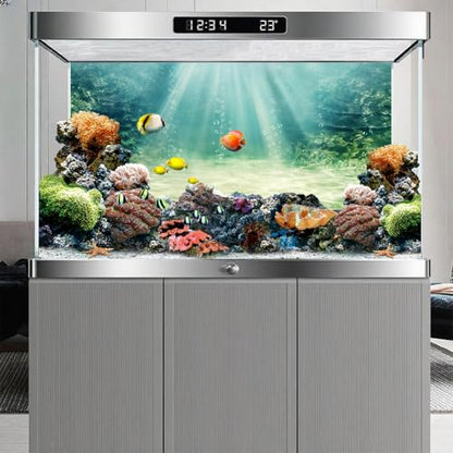 30X18 Inch Lush Aquatic Plant Aquarium Backdrop with Rising Bubbles - Underwater Ocean Floor Fish Tank Background Durable Polyester Decor - size: 30X18in
