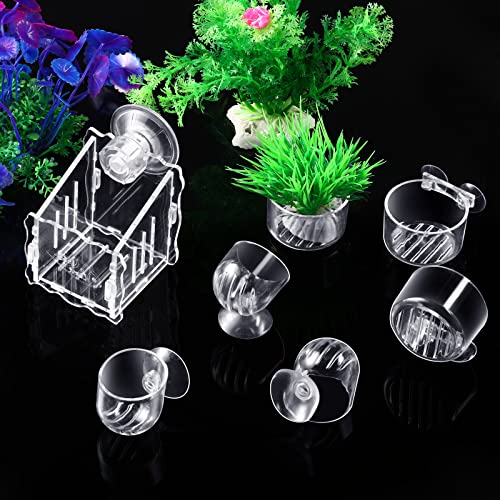 20 Pcs Aquarium Plant Holder with Hole Transparent Acrylic Suction Cup Aquarium Aquatic Planter Cups Fish Tank Aquascape Decoration, 3 Shapes