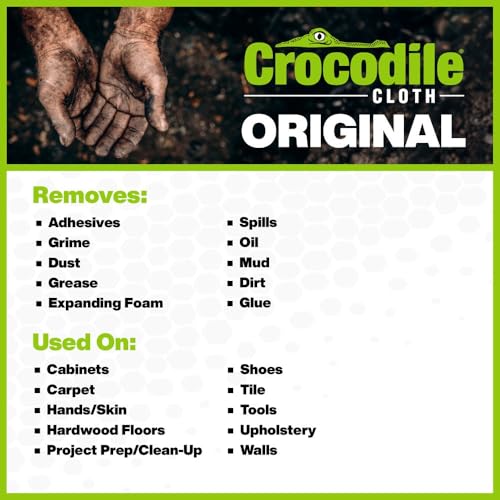 Crocodile Cloth Industrial Hand & Tool Cleaning Wipes - Heavy-Duty 10" x 15" Size Multi-Surface Cleaning Wipes, 10 Count Per Package. Water Based Solution with Extreme Cleaning Power. Safe on Skin. - size: 10 Count (Pack of 5)
