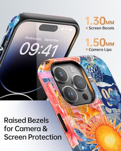 for iPhone 14 Pro Max Case, Sun Evil Eye Collage Aesthetic Phone Case, Compatible with Magsafe, Trendy Vintage Summer Fruit Starfish European Slim Shockproof Protective Women Girl Cover