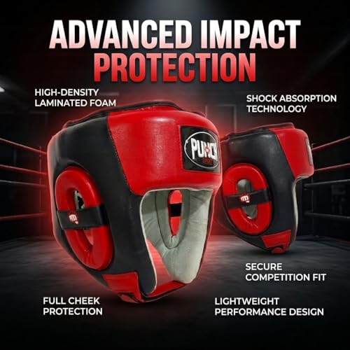 Punch Sports Boxing Headgear with Cheek Protection – Synthetic Leather Sparring Head Guard with Multi-Layer Foam Padding for MMA, Muay Thai & Kickboxing - size: X-Large