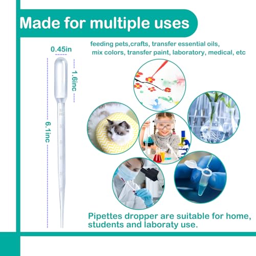 3ML Dropper Pipettes Essential Oil Transfer, Eye Dropper,Disposable Plastic Eye Dropper for Science Experiments, Crafting, Makeup Tool (30)