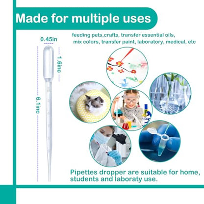 3ML Dropper Pipettes Essential Oil Transfer, Eye Dropper,Disposable Plastic Eye Dropper for Science Experiments, Crafting, Makeup Tool (30)