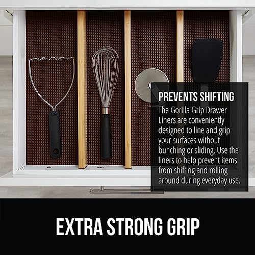 GORILLA GRIP powerGRIP Drawer Shelf and Cabinet Liner, Thick Strong Hold, Non-Adhesive Liners Protect Kitchen Cabinets and Cupboard, Bathroom Drawers, Easy Install, Breathable Mat, 12" x10', Chocolate - color: Chocolate, style: 12" x 10'