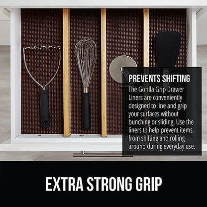 GORILLA GRIP powerGRIP Drawer Shelf and Cabinet Liner, Thick Strong Hold, Non-Adhesive Liners Protect Kitchen Cabinets and Cupboard, Bathroom Drawers, Easy Install, Breathable Mat, 12" x10', Chocolate - color: Chocolate, style: 12" x 10'