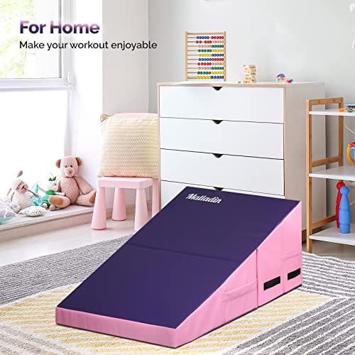 Matladin Incline Gymnastics Wedge Mat, Folding Gymnastics Mat for Kids Girls Home Training Exercise - color: Purple+Pink, size: 32.7 in x 23.6in