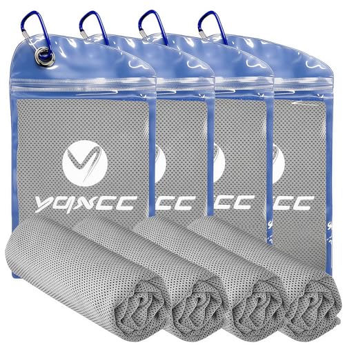 YQXCC 4 Pack Cooling Towels, 40"x12", Ice Cool Towels for Neck & Face | Soft Breathable Microfiber, Instant Cooling Neck Wraps for Yoga, Golf, Gym, Running, Hiking, Camping & Hot Weather Activities - color: 4 Light Gray