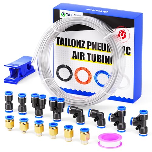 TAILONZ PNEUMATIC Clear 6mm OD 4mm ID Polyurethane PU Air Hose Pipe Tube Kit 10 Meter 32.8ft - color: Clear, size: 6mm OD/32.8ft/10m
