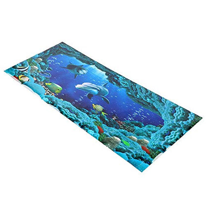 Sea World Aquarium Background, PVC Adhesive Double Sided Poster Sticker Fish Decoration(91x50cm)