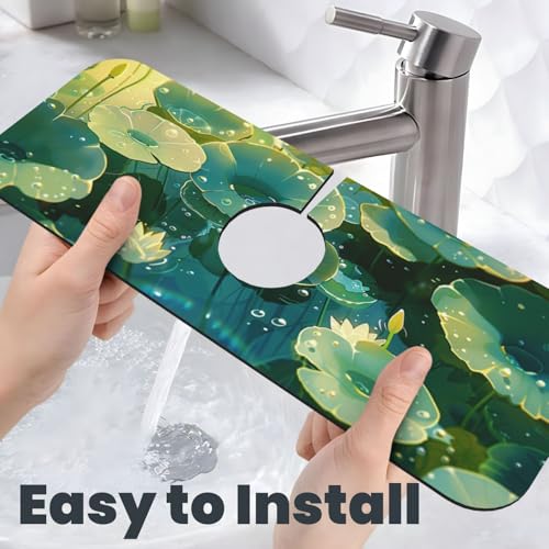 Faucet Draining Mat For Kitchen Sink, Green Lotus Leaves Diatom Mud Absorbent Drain Pad For Bathroom Kitchen Sink Splash Guard Drying Mat - color: Green Lotus Leaves