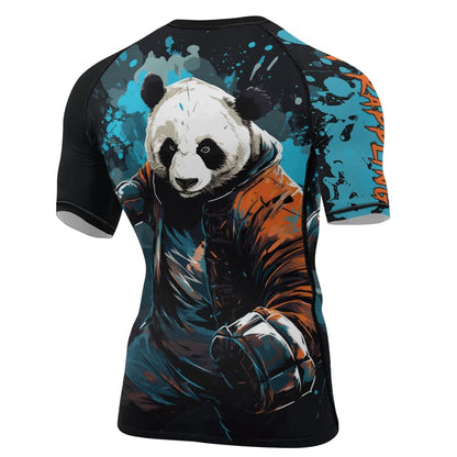 Panda Fighter Men's Short Sleeve Compression Rash Guard MMA Jiu Jitsu BJJ Grappling Base Layer Combat Shirt - color: V3, size: X-Large